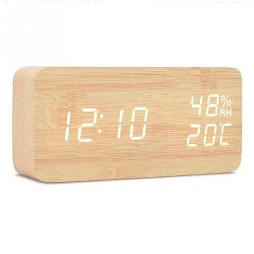 Baby Room Humidity Alarm Clock Wooden Clock Led Luminous Silent Alarm Clock Multifunctional Electronic Clock