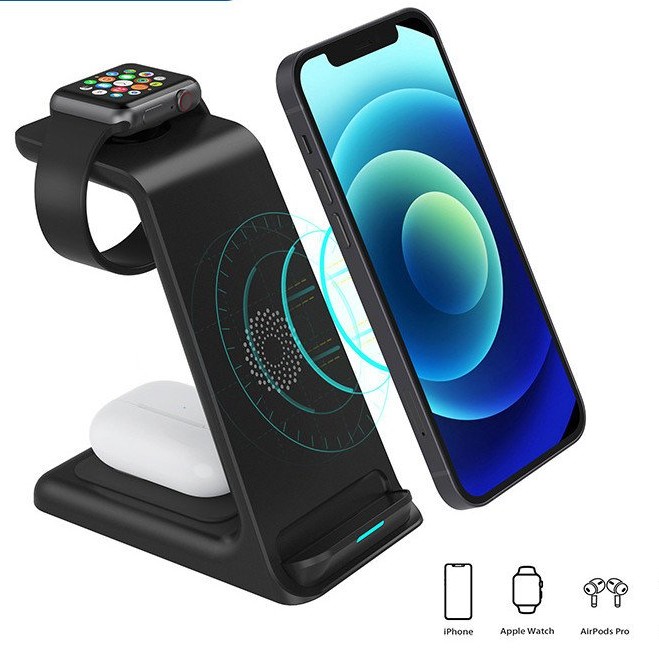 Vertical Three-in-one Wireless Charger 15W Fast Charge Dual-coil Desktop Stand Wireless Charger
