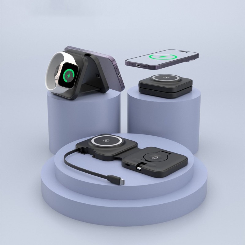 Three-in-one Wireless Charger Electrical Magnetic Wireless Charger Folding With Flexible Wire
