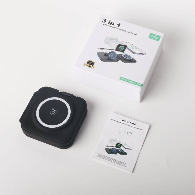Three-in-one Wireless Charger Electrical Magnetic Wireless Charger Folding With Flexible Wire