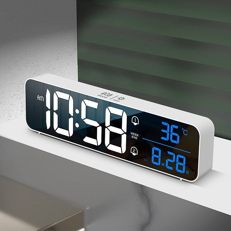 LED Wall Clock Electronic Digital Music Alarm Clock Office Smart Square Clock
