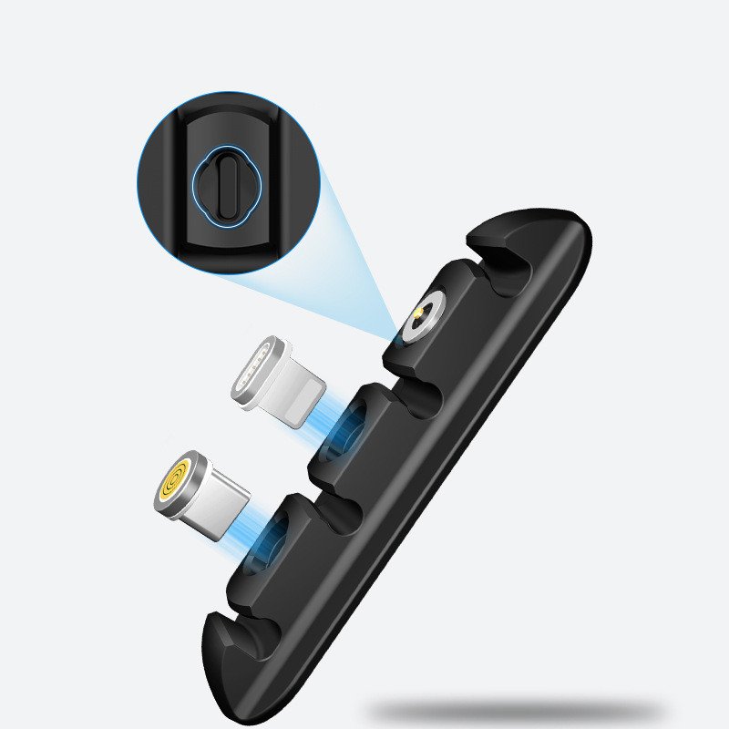 Desktop charging magnetic data cable organizer