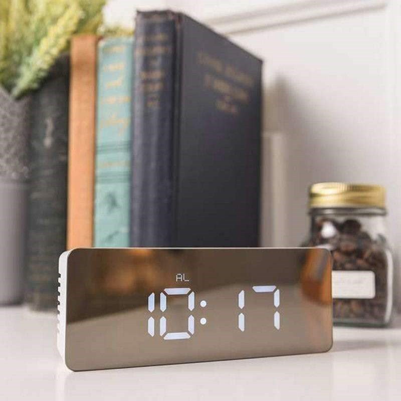 Digital Alarm Clock Night Light Thermometer Mirror