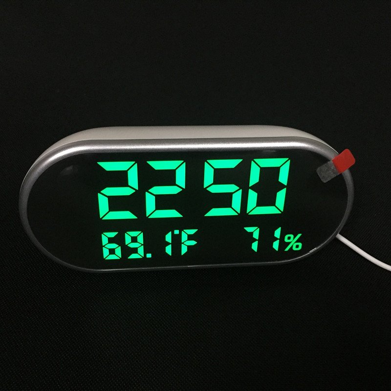Dual USB Digital Setting Charging Temperature Moisture Meter Mirror LED Alarm Clock