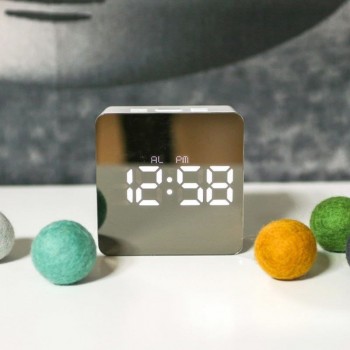 Digital Alarm Clock Night Light Thermometer Mirror