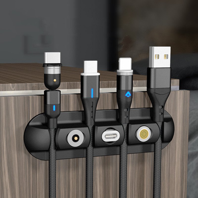 Desktop charging magnetic data cable organizer