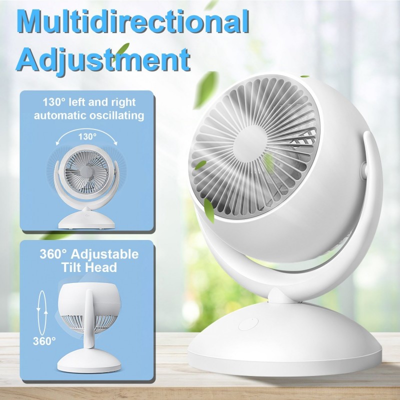 Air Circulator Desk Fan Portable Desktop Rechargeable Oscillating Fan With 4 Speeds 360 Degree Tilt Head Automatic Rotation Quiet 40dB Table Fan For Home Office Bedroom