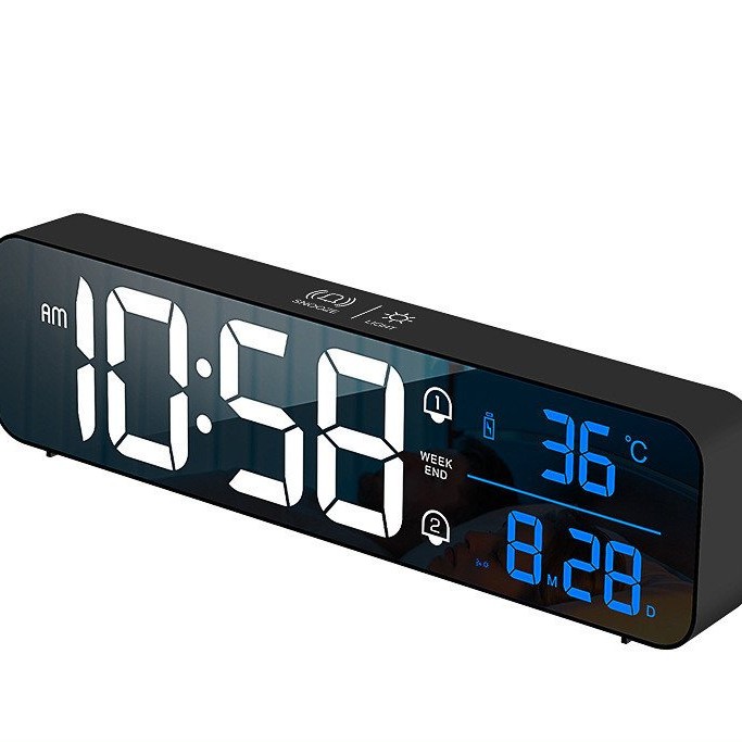 LED Wall Clock Electronic Digital Music Alarm Clock Office Smart Square Clock