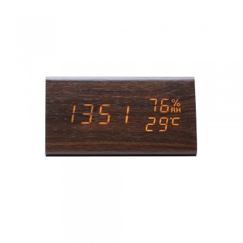 Electronic Alarm Clock Multifunctional Digital Display Temperature And Humidity Time Wood